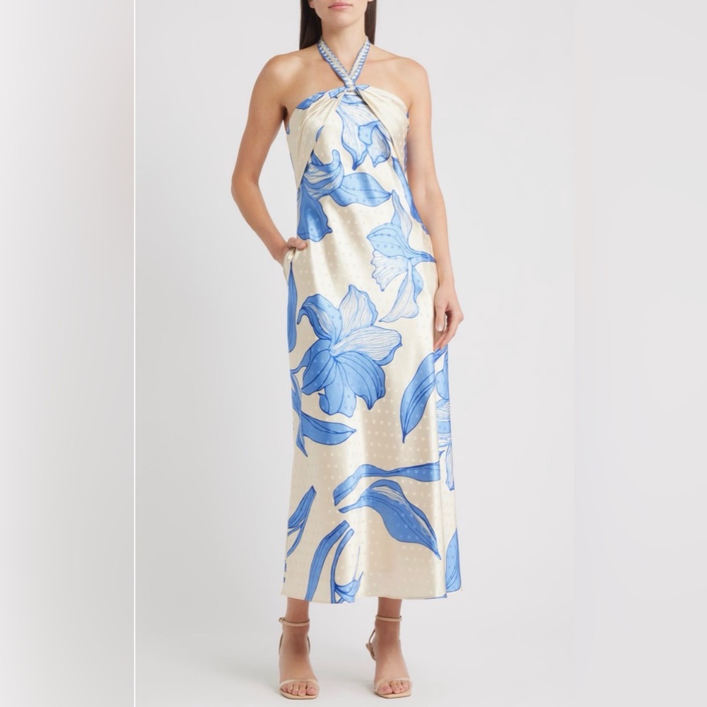Elegant Blue Floral Midi Dress
